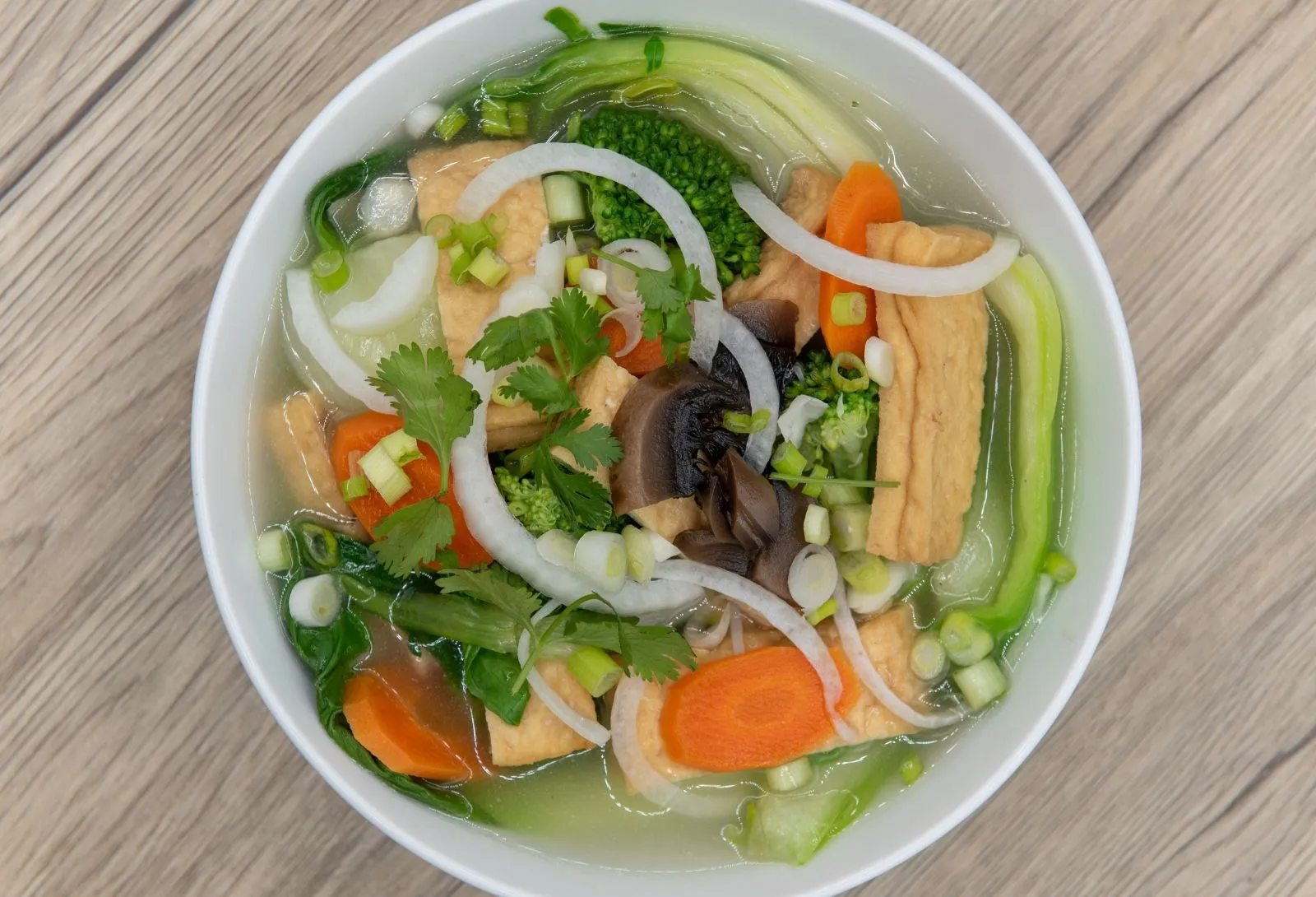 Vegetarian pho with tofu, broccoli and mixed vegetables at Miss Saigon, a Vietnamese Restaurant in Centreville