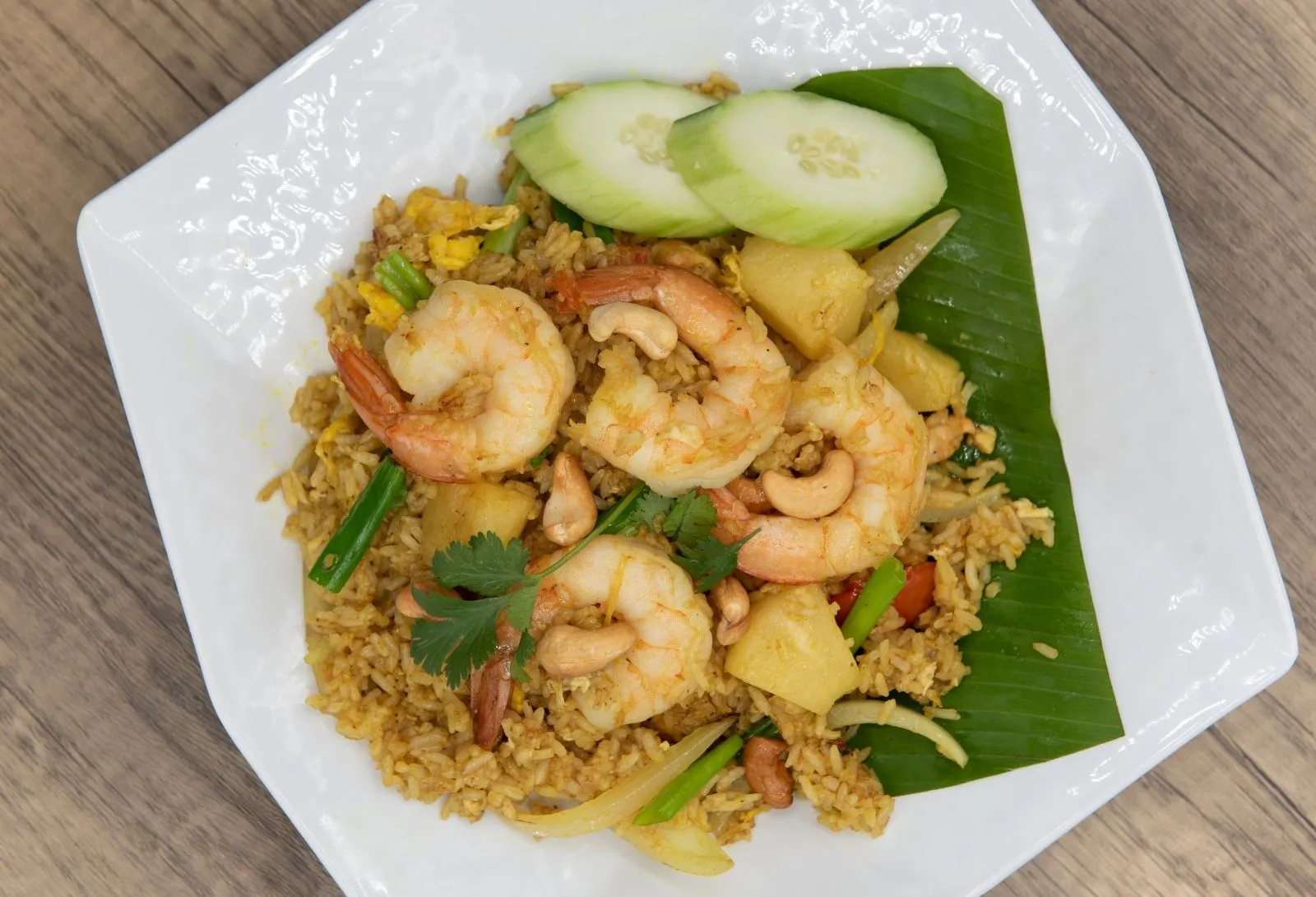 Pineapple shrimp fried rice with cashews and cucumber at Miss Saigon, a Vietnamese Restaurant in Centreville